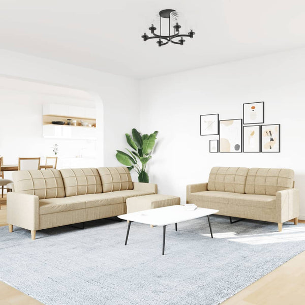 3-tlg. Sofagarnitur Creme mit Hocker
