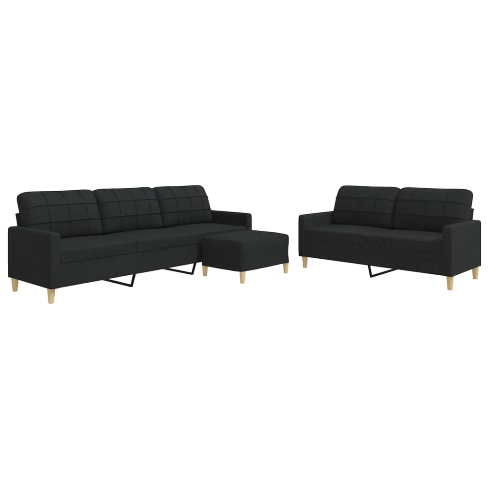 3-teilige Sofagarnitur mit Hocker, Schwarz
