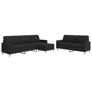 3-teilige Sofagarnitur mit Hocker, Schwarz