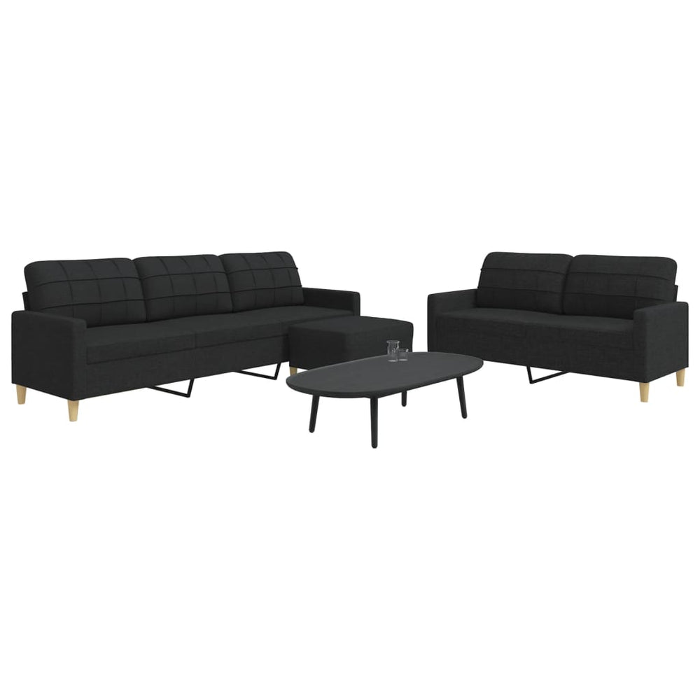 3-teilige Sofagarnitur mit Hocker, Schwarz