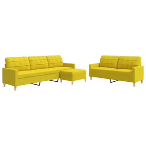3-tlg. Hellgelbe Sofagarnitur mit Hocker