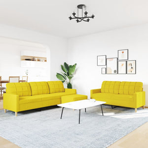 3-tlg. Hellgelbe Sofagarnitur mit Hocker