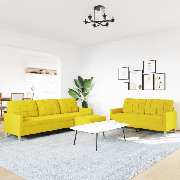3-tlg. Hellgelbe Sofagarnitur mit Hocker