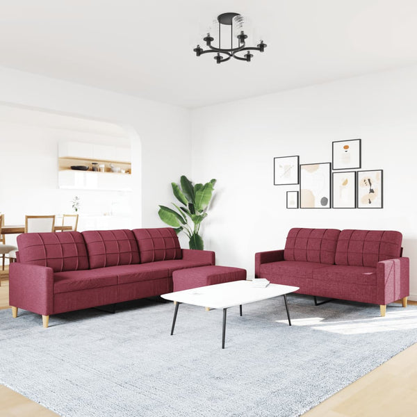 3-tlg. Sofagarnitur mit Hocker, Weinrot