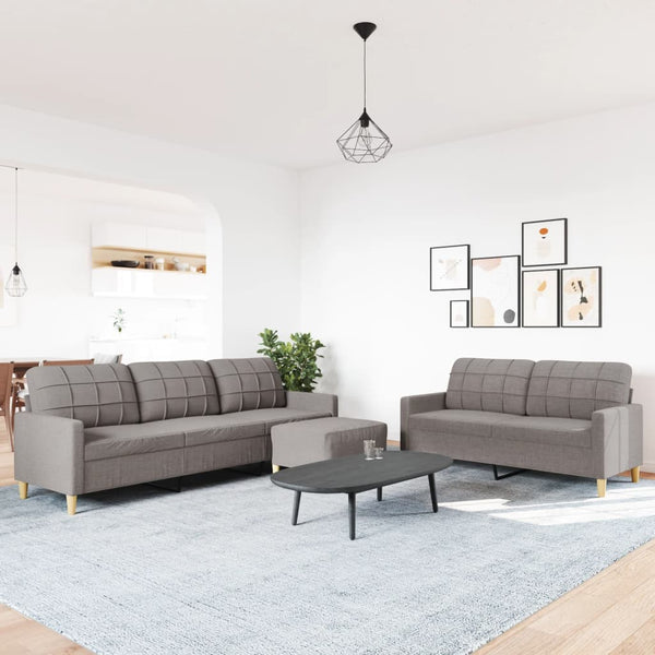 3-teilige Sofagarnitur mit Hocker, Taupe
