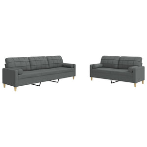 vidaXL 2-Piece Sofa Set with Throw Pillows Dark Grey Fabric