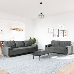 vidaXL 2-Piece Sofa Set with Throw Pillows Dark Grey Fabric