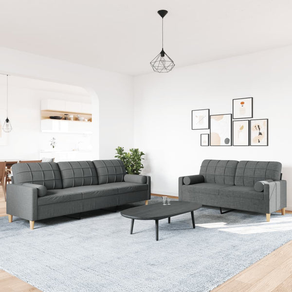 vidaXL 2-Piece Sofa Set with Throw Pillows Dark Grey Fabric