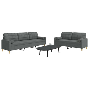 vidaXL 2-Piece Sofa Set with Throw Pillows Dark Grey Fabric