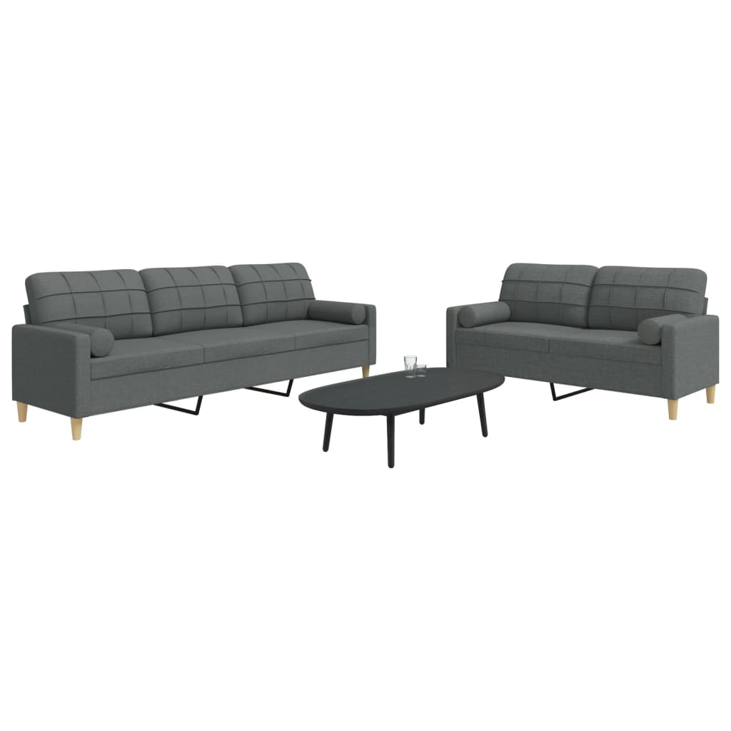 vidaXL 2-Piece Sofa Set with Throw Pillows Dark Grey Fabric