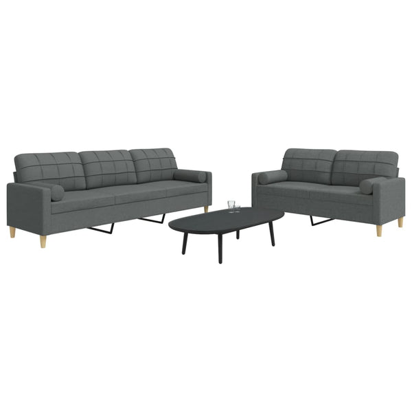vidaXL 2-Piece Sofa Set with Throw Pillows Dark Grey Fabric