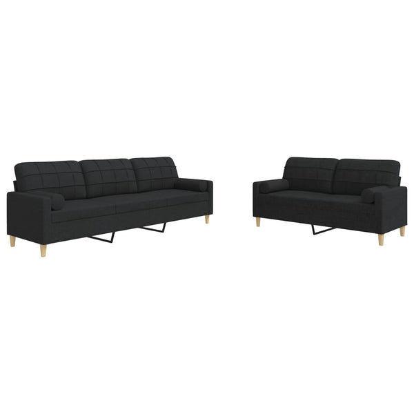 2-teilige Sofagarnitur mit Kissen, Schwarz