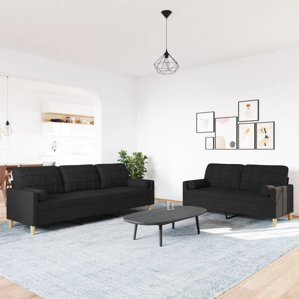 2-teilige Sofagarnitur mit Kissen, Schwarz