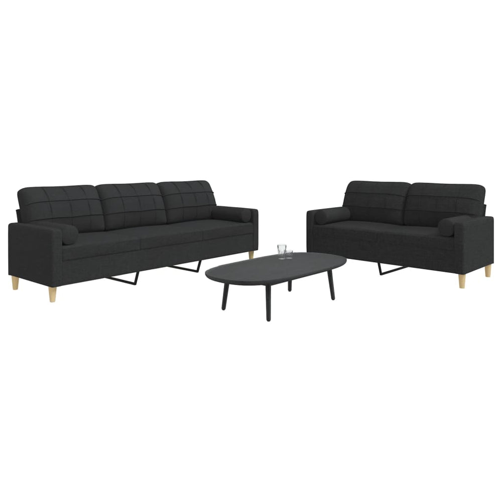 2-teilige Sofagarnitur mit Kissen, Schwarz