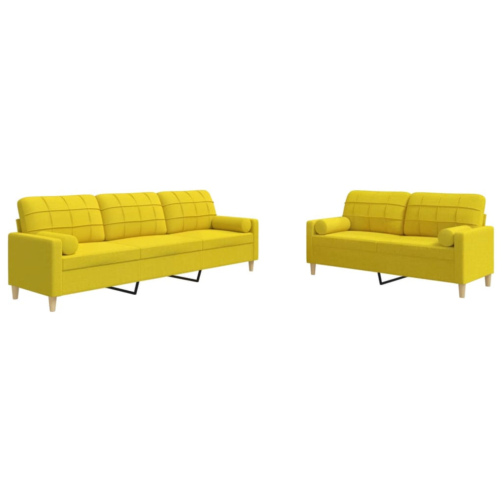 Hellgelbes 2-tlg. Sofa-Set mit Kissen
