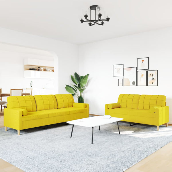 Hellgelbes 2-tlg. Sofa-Set mit Kissen