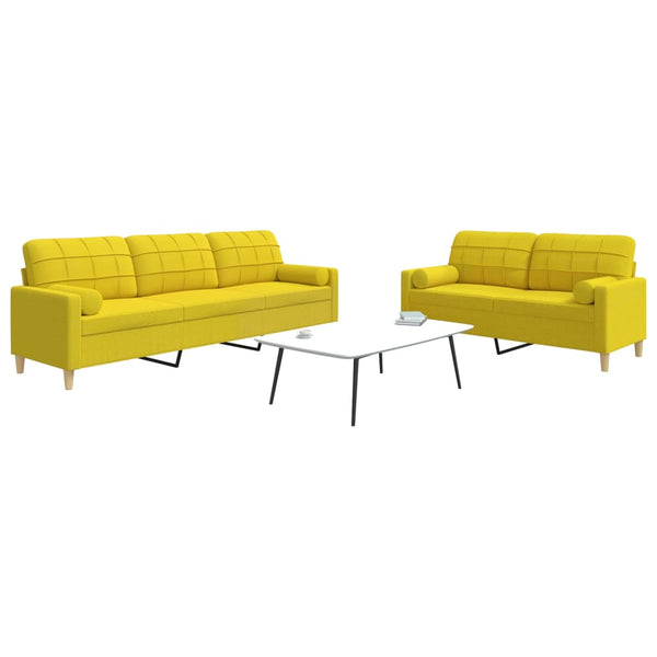 Hellgelbes 2-tlg. Sofa-Set mit Kissen