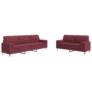 vidaXL Ensemble de canapés 2 pièces avec coussins décoratifs Tissu Rouge bordeaux