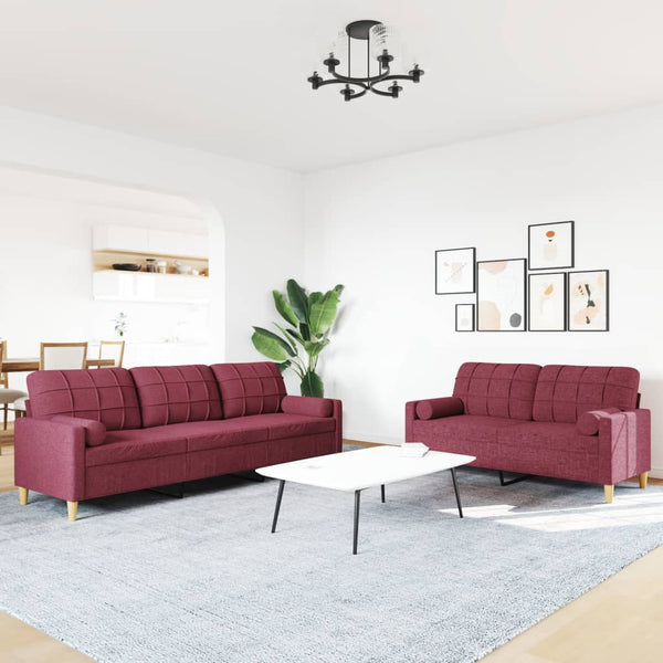 vidaXL Ensemble de canapés 2 pièces avec coussins décoratifs Tissu Rouge bordeaux