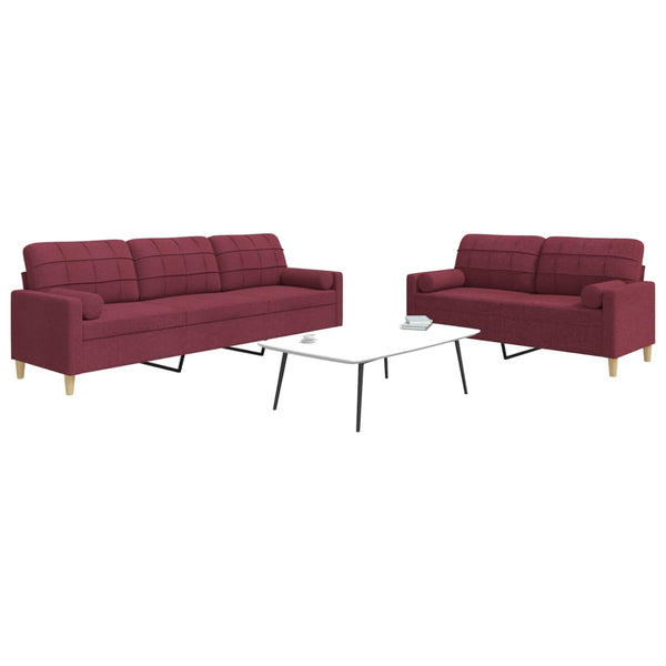 vidaXL Ensemble de canapés 2 pièces avec coussins décoratifs Tissu Rouge bordeaux