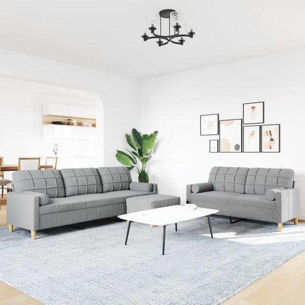 3-tlg. Sofagarnitur Hellgrau mit Hocker