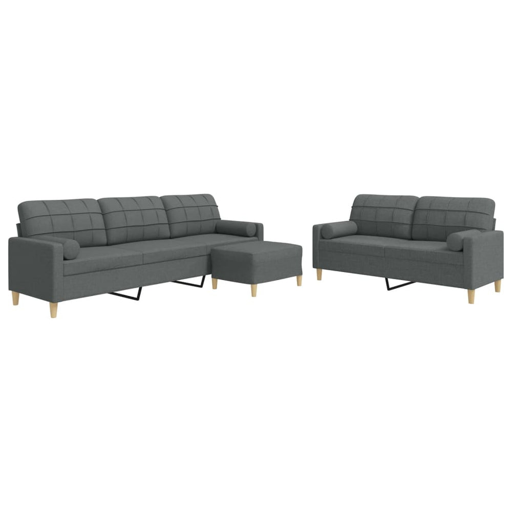 3-tlg. Sofagarnitur Dunkelgrau mit Hocker