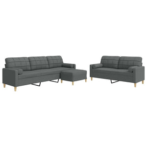 3-tlg. Sofagarnitur Dunkelgrau mit Hocker