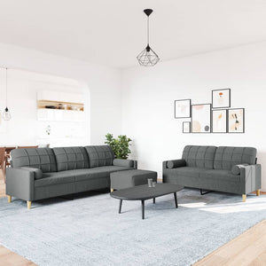 3-tlg. Sofagarnitur Dunkelgrau mit Hocker