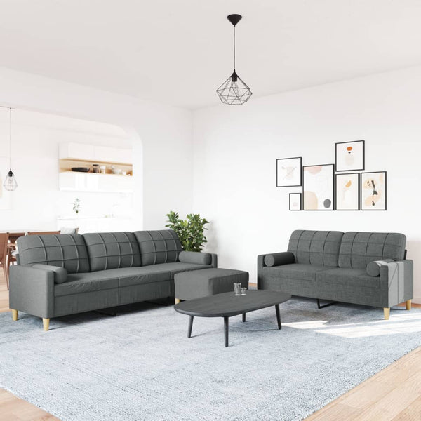 3-tlg. Sofagarnitur Dunkelgrau mit Hocker