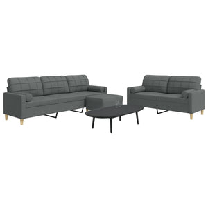 3-tlg. Sofagarnitur Dunkelgrau mit Hocker