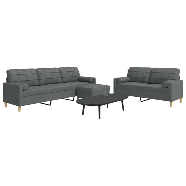 3-tlg. Sofagarnitur Dunkelgrau mit Hocker