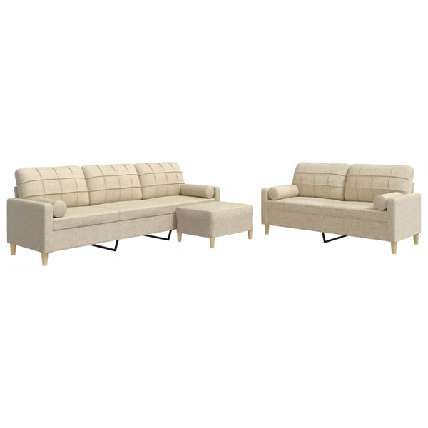 3-tlg. Creme Stoff Sofagarnitur mit Hocker