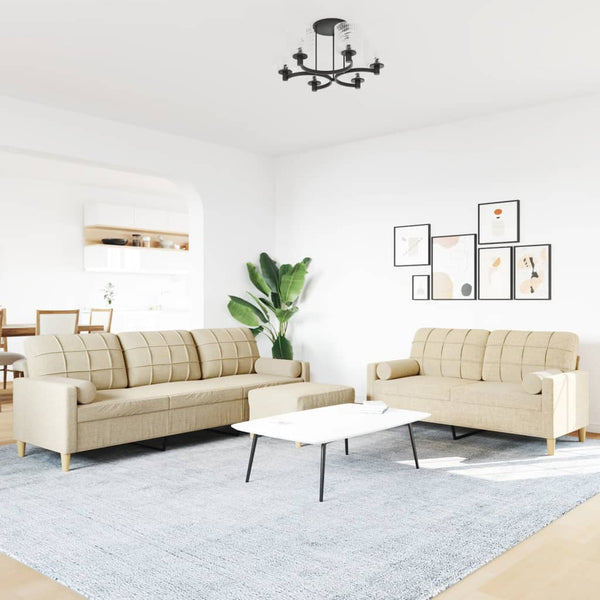 3-tlg. Creme Stoff Sofagarnitur mit Hocker