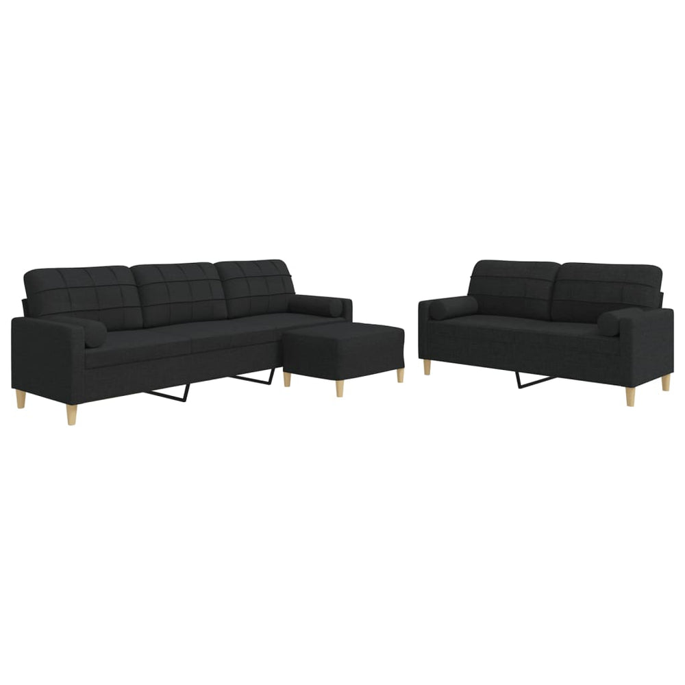 3-teilige Sofagarnitur mit Hocker Schwarz