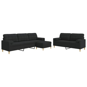 3-teilige Sofagarnitur mit Hocker Schwarz