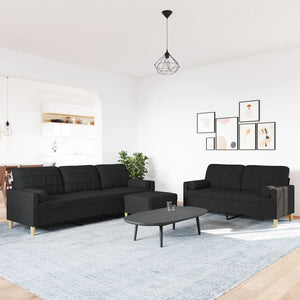 3-teilige Sofagarnitur mit Hocker Schwarz