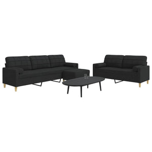3-teilige Sofagarnitur mit Hocker Schwarz