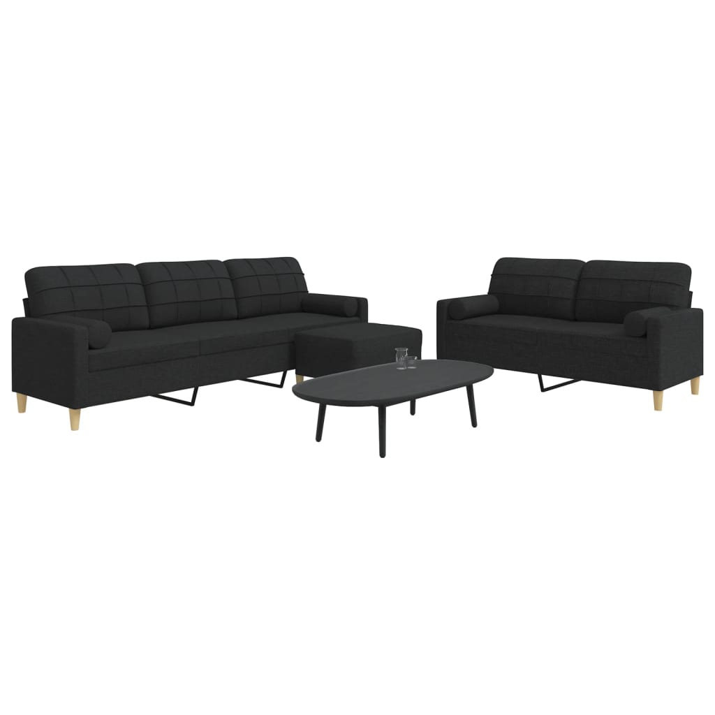 3-teilige Sofagarnitur mit Hocker Schwarz