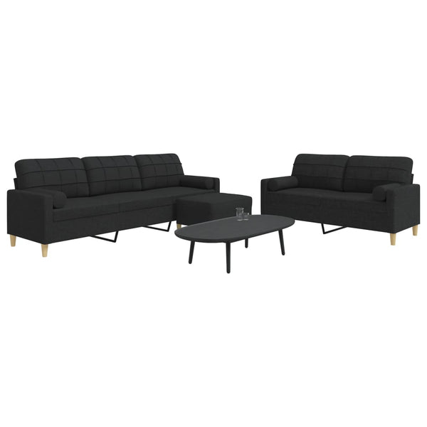 3-teilige Sofagarnitur mit Hocker Schwarz