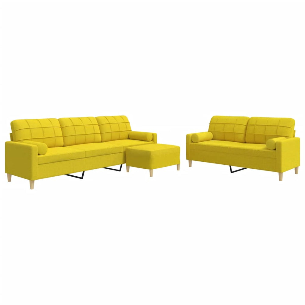 3-tlg. Sofagarnitur Hellgelb mit Hocker