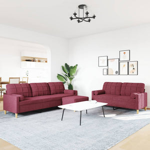 3-tlg. Sofagarnitur Weinrot mit Hocker & Kissen