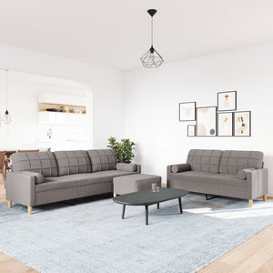 3-tlg. Sofagarnitur Taupe mit Hocker