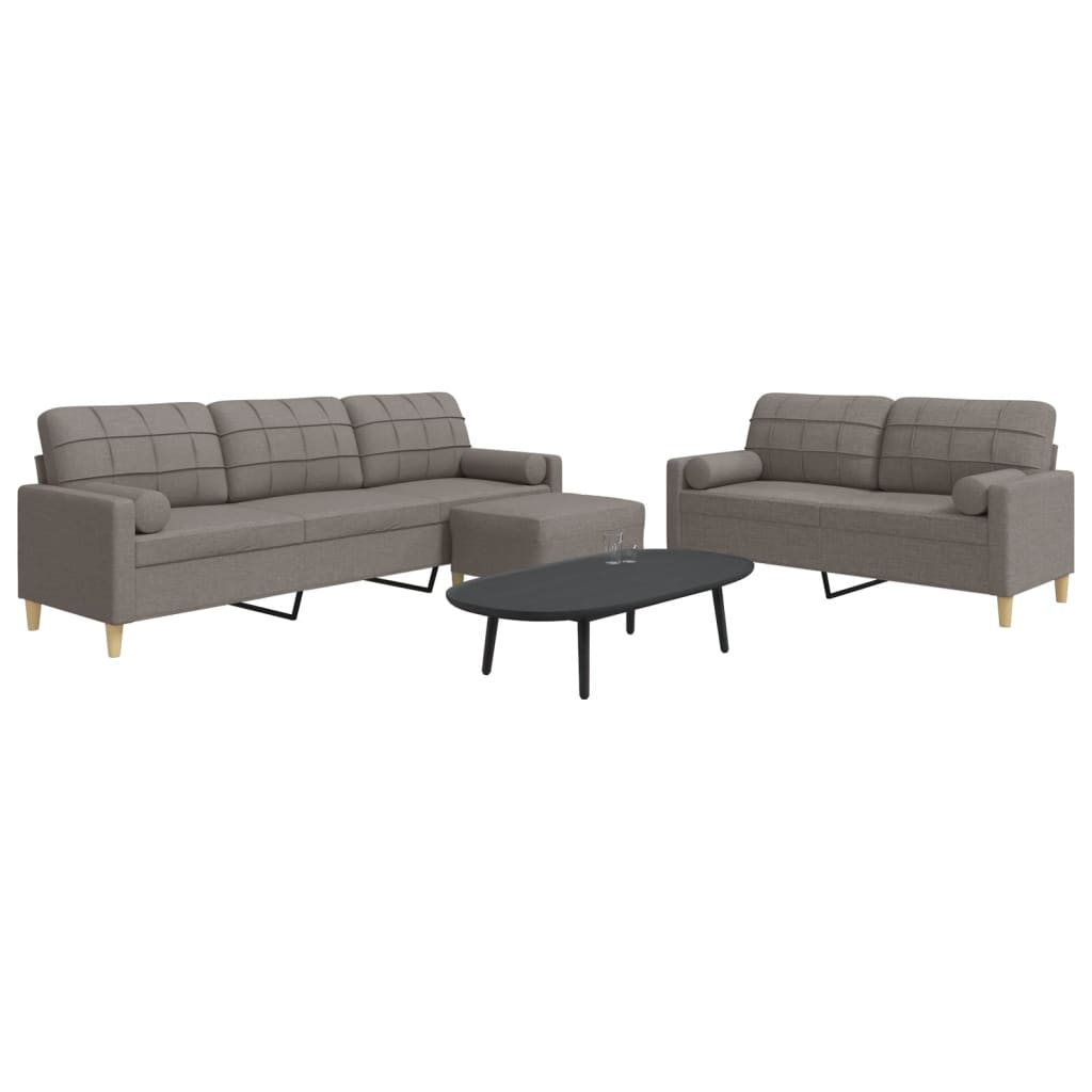 3-tlg. Sofagarnitur Taupe mit Hocker