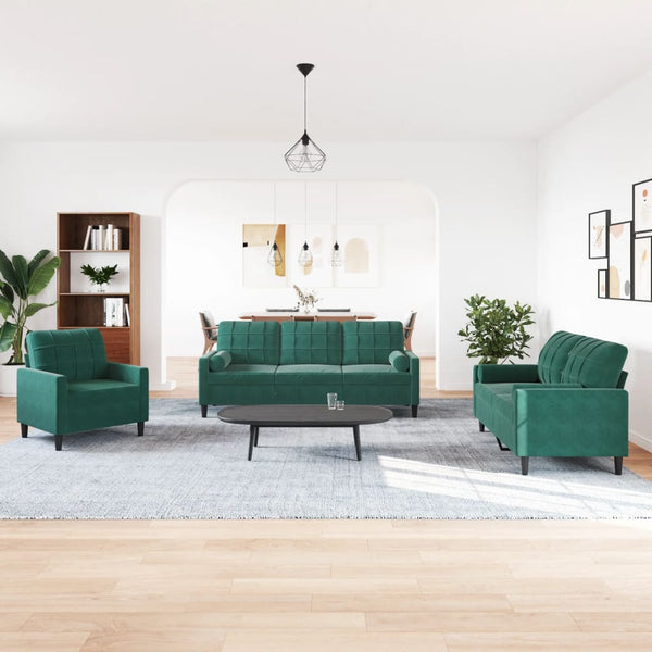 3-tlg. Sofagarnitur Dunkelgrün Samt