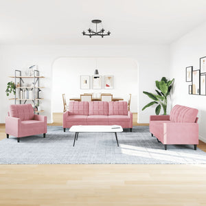 3-tlg. Sofagarnitur Rosa Samt mit Kissen
