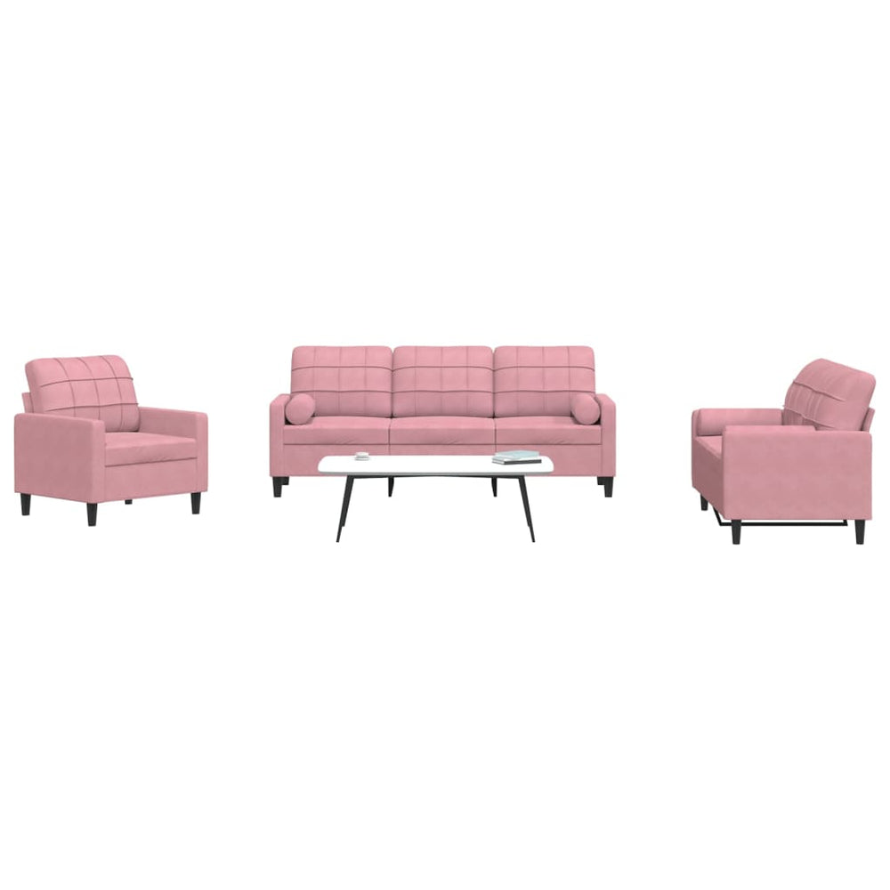 3-tlg. Sofagarnitur Rosa Samt mit Kissen