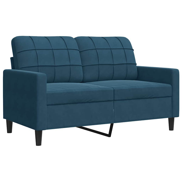 3-tlg. Samt Sofagarnitur Blau mit Kissen