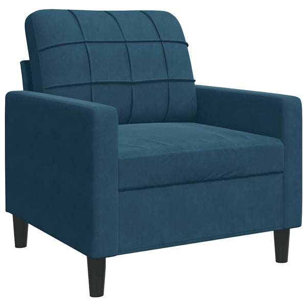 3-tlg. Samt Sofagarnitur Blau mit Kissen