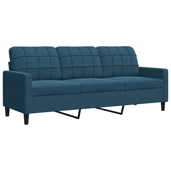 4-tlg. Samt Sofagarnitur Blau mit Kissen