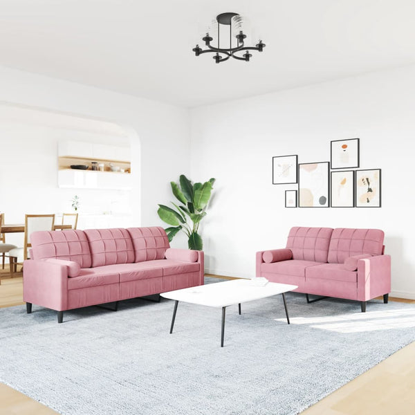 2-tlg. Sofagarnitur Rosa Samt mit Kissen